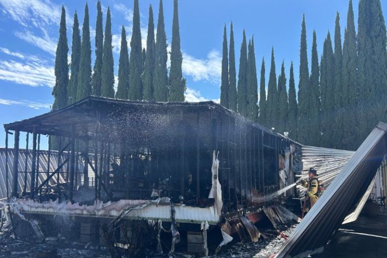 A mobile home sustained extensive damage after a fire
