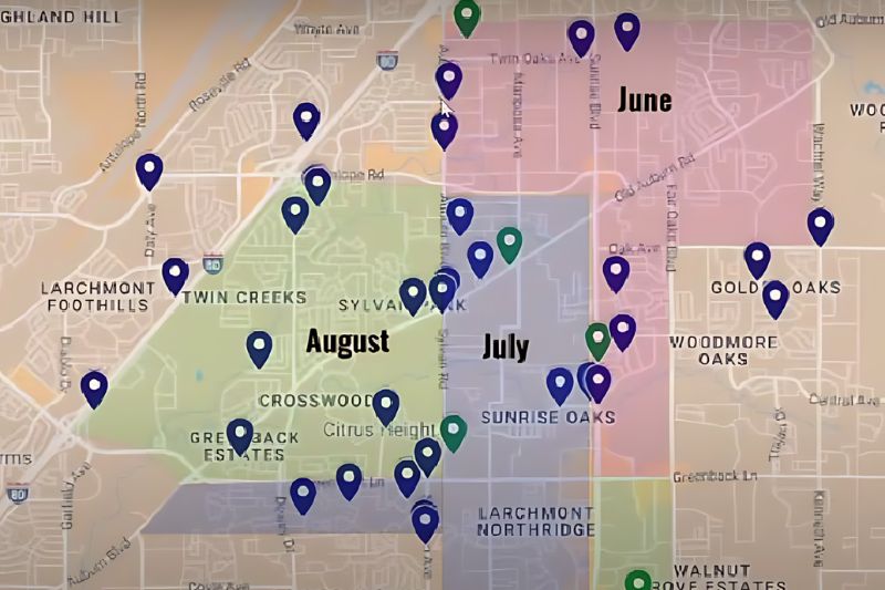 A map presented to the City Council showing locations of reported illegal dumping.
