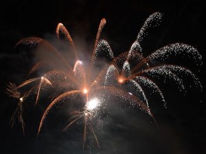 Aerial fireworks exploding in the night sky