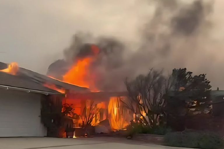 Sac Metro crews are battling a fire engulfing a home burning in the Palisades Fire in Los Angeles, CA, Jan. 11, 2025.