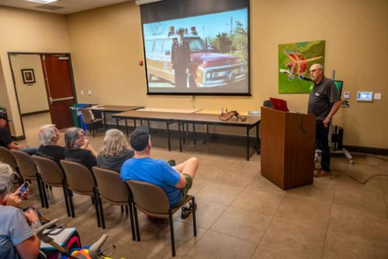 Community members gathered at Citrus Heights City Hall to hear a presentation on the 1973 Roseville railyard bomb explosions, Thursday, May 1, 2025. // Mike Hazlip