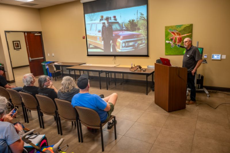 Community members gathered at Citrus Heights City Hall to hear a presentation on the 1973 Roseville railyard bomb explosions, Thursday, May 1, 2025. // Mike Hazlip