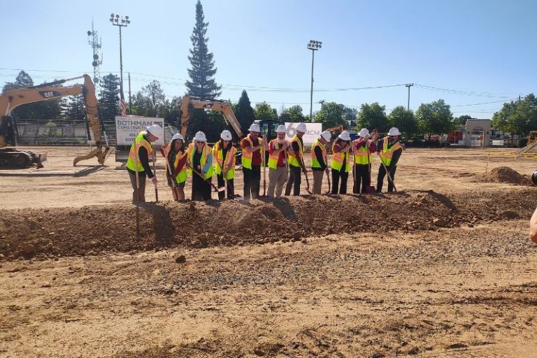San Juan High School Principal David Levis along with several district staff and dignitaries broke ground on a new stadium modernization project Tuesday, May 20, 2025. // SB Williams