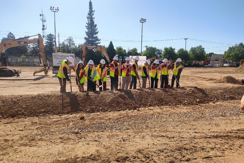 San Juan High School Principal David Levis along with several district staff and dignitaries broke ground on a new stadium modernization project Tuesday, May 20, 2025. // SB Williams