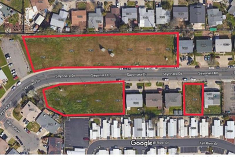 A map showing the outlined vacant plots on Sayonara Drive where 26 new houses are to be constructed over three years. // City of Citrus Heights