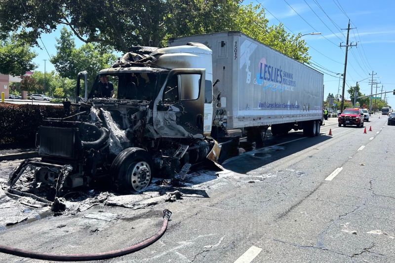 A pool supply truck was partially destroyed by fire on Friday, May 30, 2025. // Sac Metro Fire District