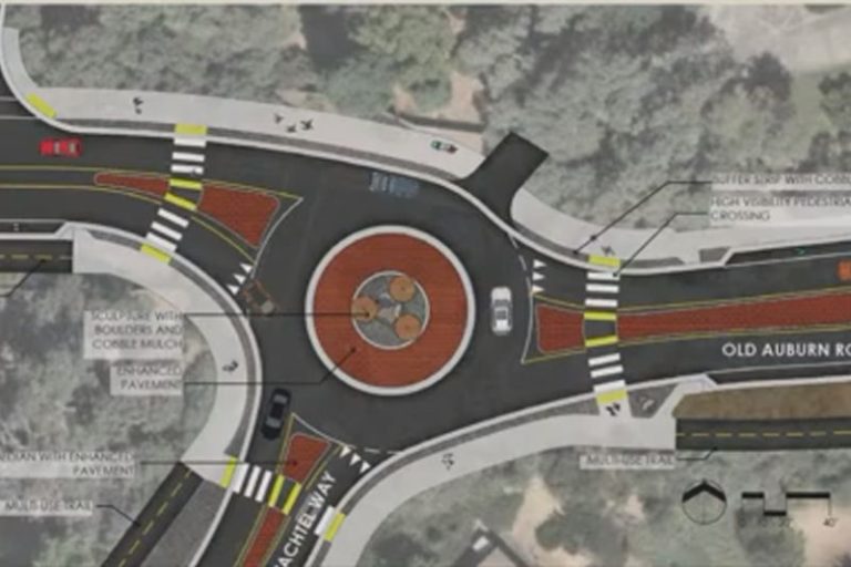 A rendering of a possible roundabout at the intersection of Old Auburn Road and Wachtel Way. // City of Citrus Heights