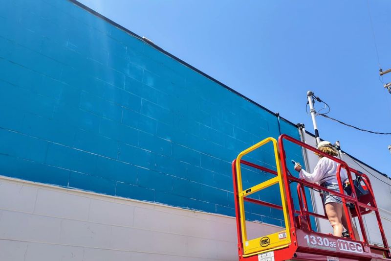 Artist Amie Nowell began painting a new mural at Sylvan Corners in Citrus Heights, Wednesday, June 11, 2025. // SB Williams
