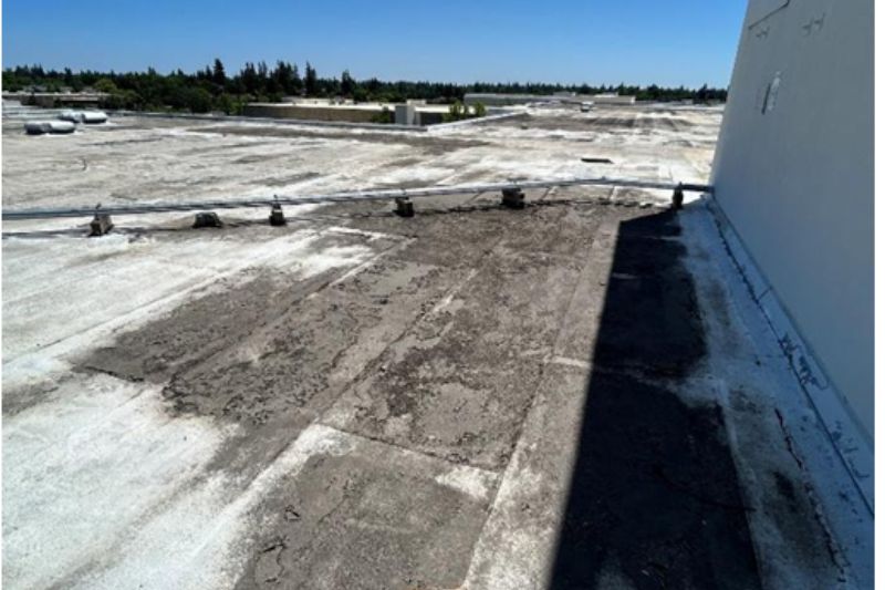 Photo showing evidence of water damage on the roof of Sunrise Mall. // city of citrus Heights