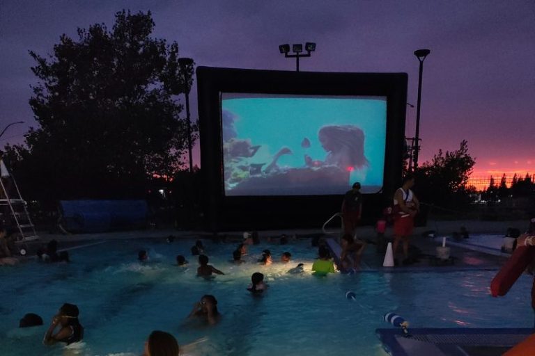 A showing of "The Little Mermaid" (2023) during a free swim and movie night hosted by Sunrise Recreation and Park District in August 2024.