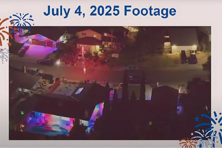Still shot of a video of drone footage shared by the Citrus Heights Police Department during the Aug. 13 City Council meeting, showing July 4, 2025 illegal fireworks footage. // SB Williams
