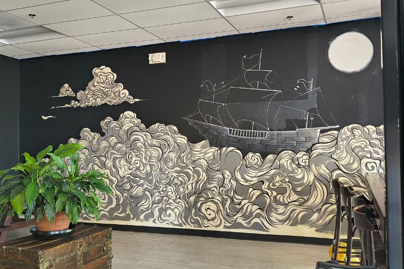 interior mural inside Black Sils Coffee Lounge 