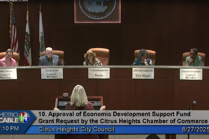 Citrus Heights Chamber of Commerce Executive Director Sheri Merrick stood in front of the Citrus Heights Council on Wednesday, Aug. 27, 2025. // SB Williams