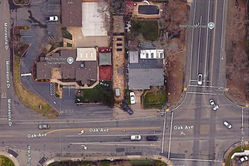 An aerial view of a preschool located on Oak Avenue listed for sale. // CH Sentinel