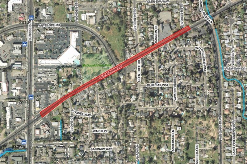 A map of where construction is taking place on Old Auburn Road in Citrus Heights. // City of Citrus Heights