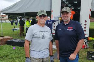 Veteran Kermit Schayltz (left) and Scott Miller (right) in American Canyon setting up the Traveling Wall in September, 2025. // Courtesy of Kermit Schayltz