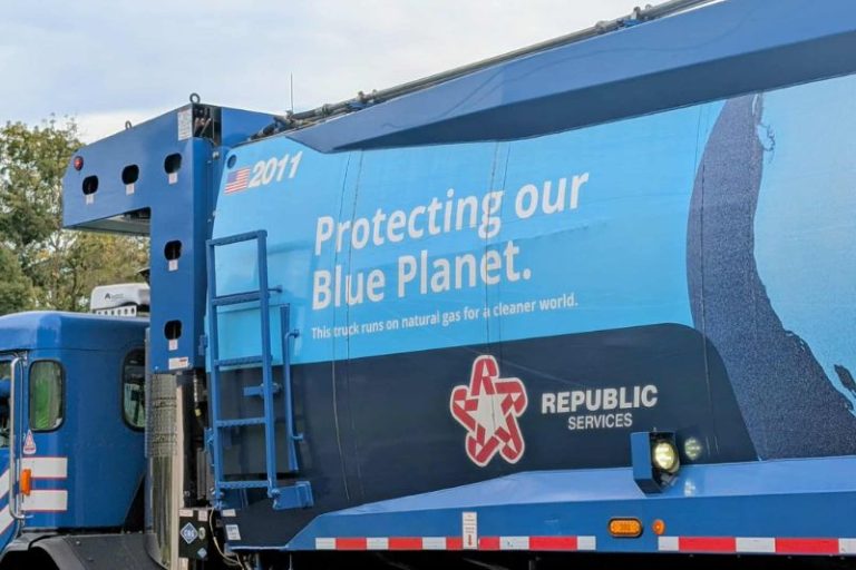 Republic Services garbage truck, during neighborhood pickup.